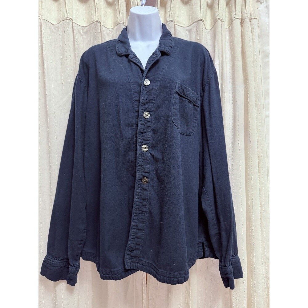 Lands' End Men's Long Sleeve Solid Blue Cotton Woven Button-Up Pockets L